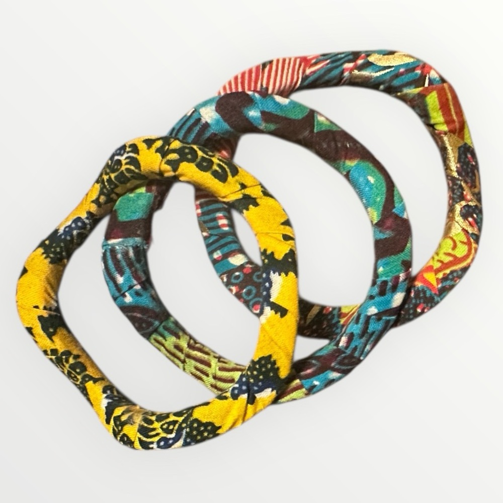 Handmade Nigerian Multicolor Ankara Fabric Bangle Bracelets (Set of 3)